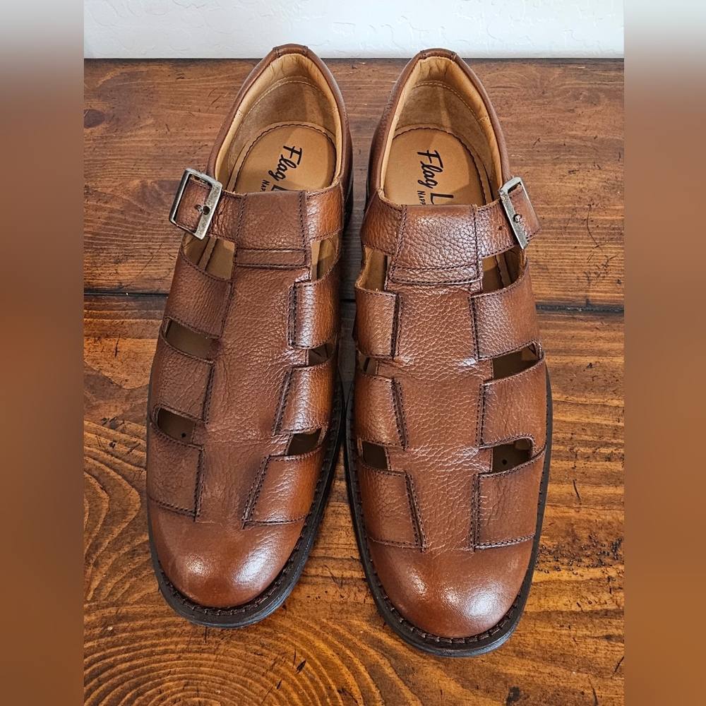 Flag Ltd Mens Classic Brown Leather Loafers Sandals Shoes Size 10, 11 & 13 NWOB